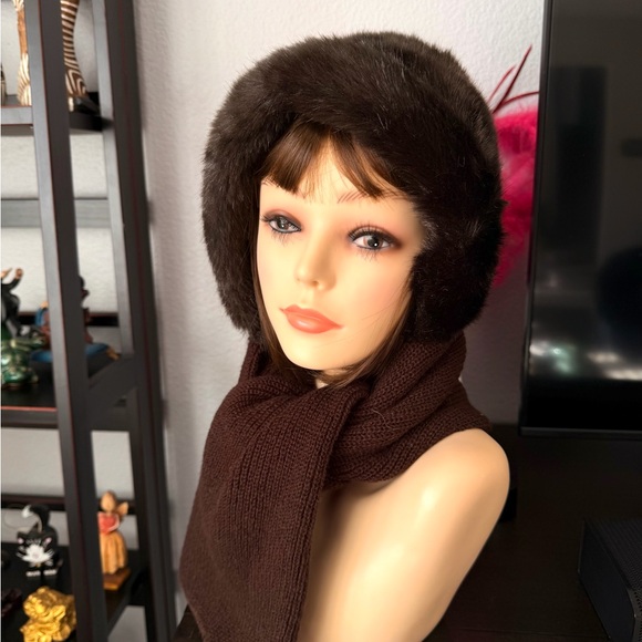 Vintage Brown Faux Fur Scarf Hat - Picture 1 of 6